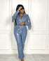 New Lapel Button Low-cut Fringed Skinny Imitation Leather Jumpsuit For Women - ROUTINE FASHION
